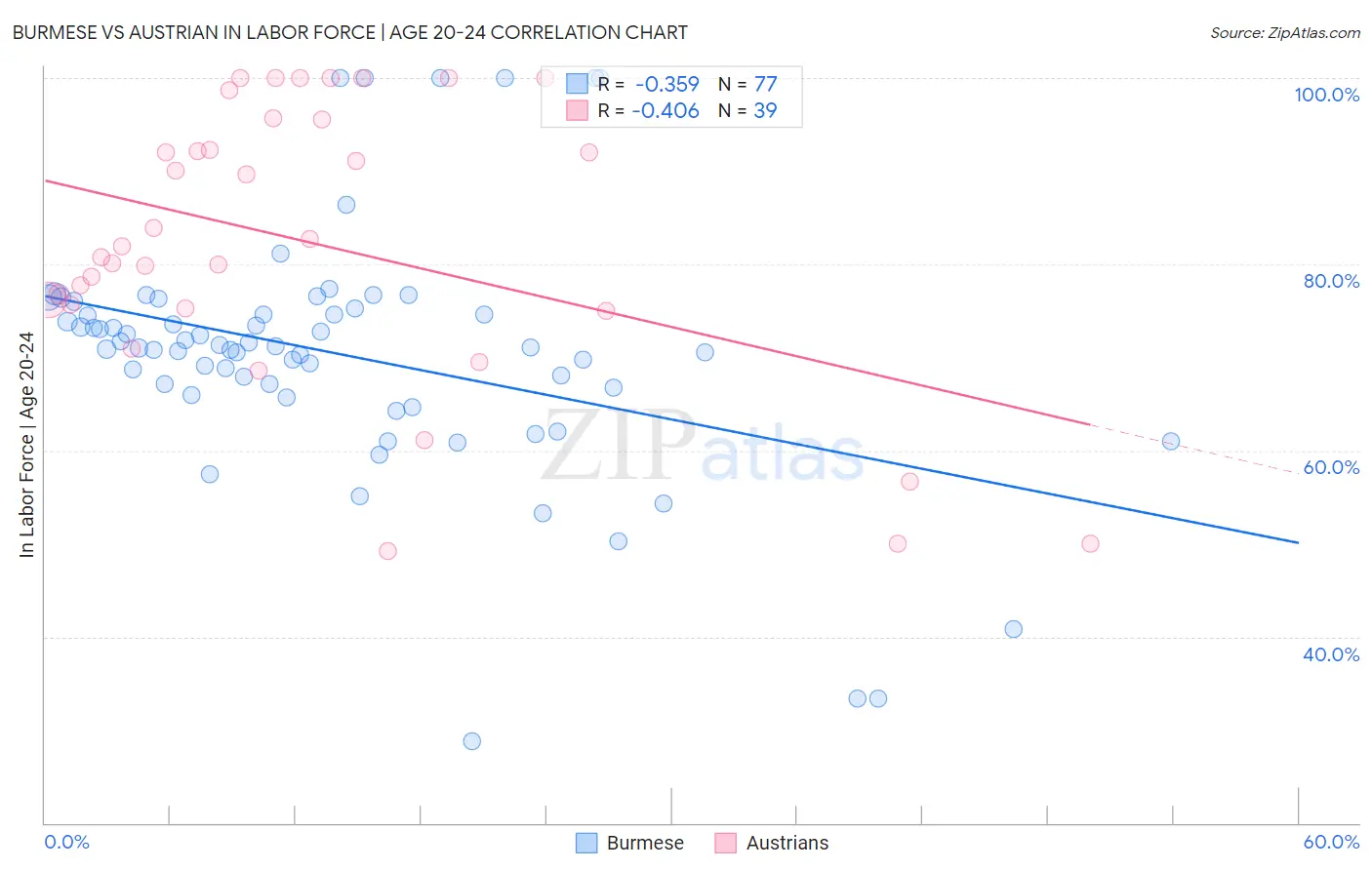 Burmese vs Austrian In Labor Force | Age 20-24