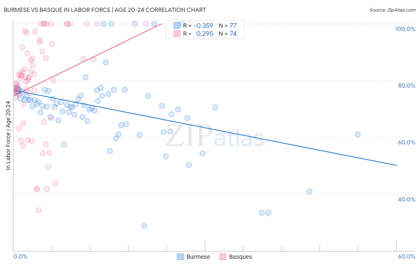 Burmese vs Basque In Labor Force | Age 20-24