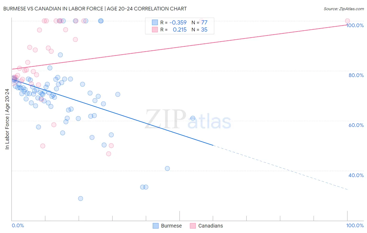 Burmese vs Canadian In Labor Force | Age 20-24