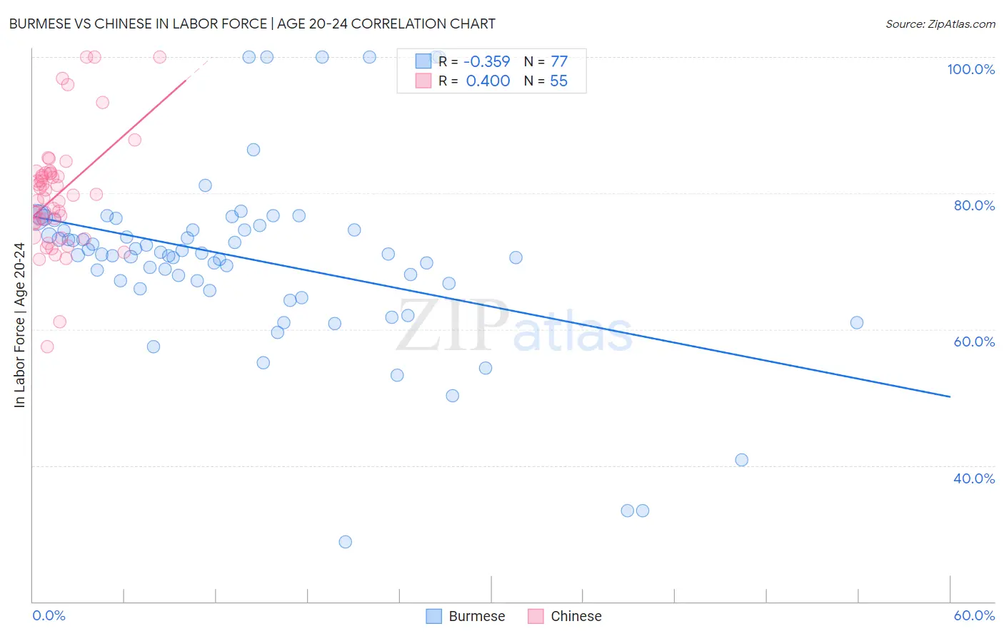 Burmese vs Chinese In Labor Force | Age 20-24