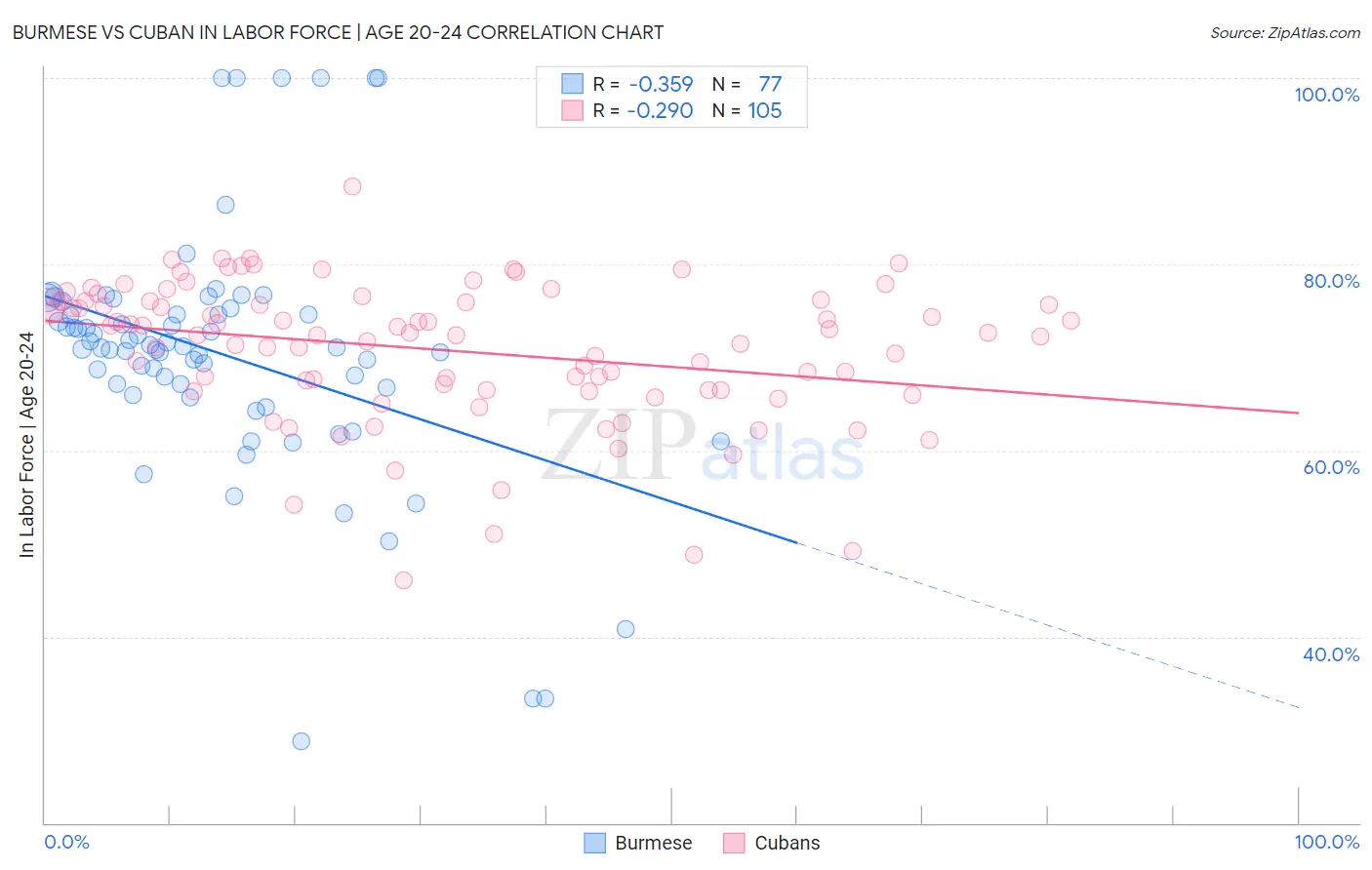 Burmese vs Cuban In Labor Force | Age 20-24