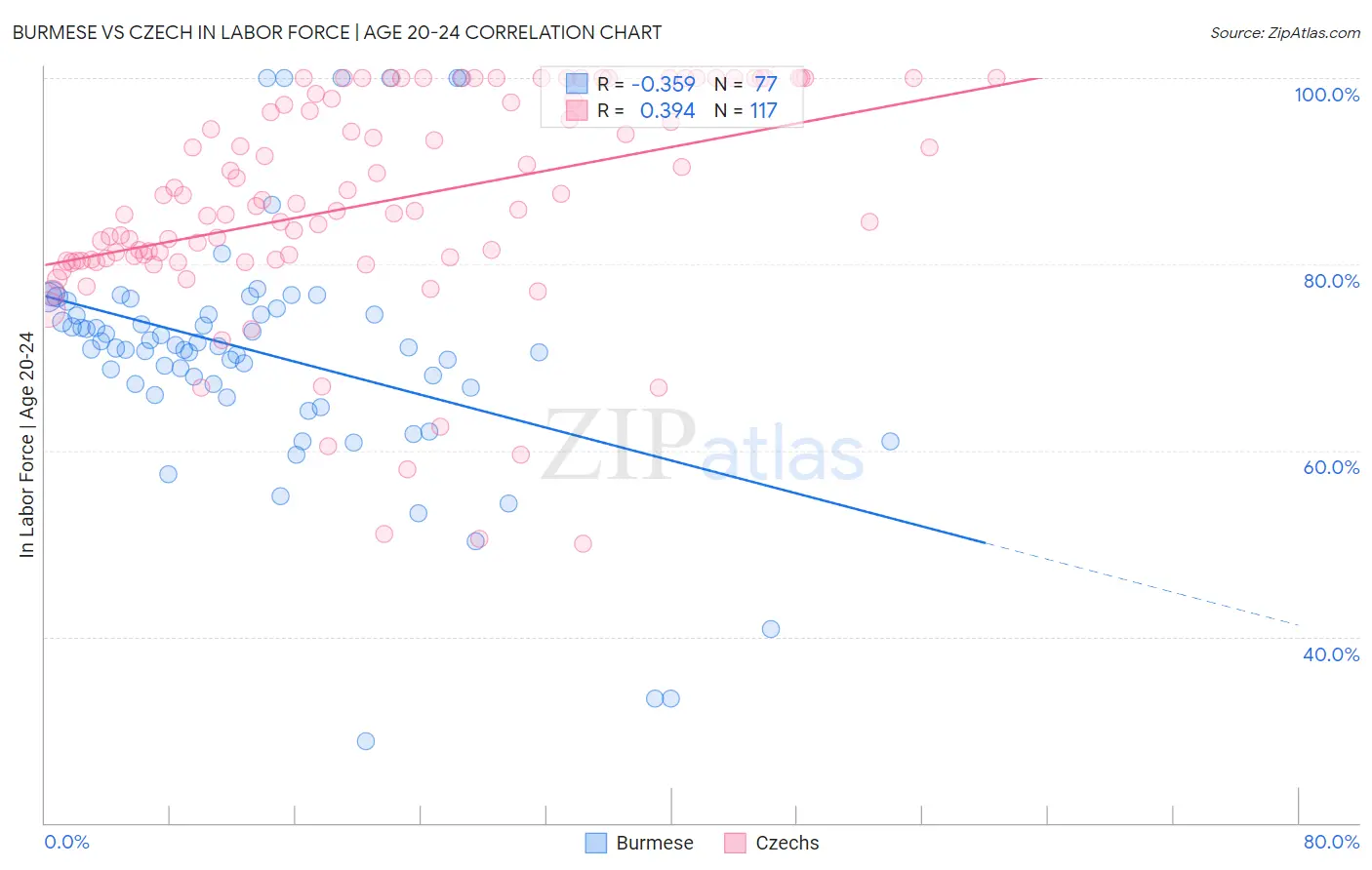 Burmese vs Czech In Labor Force | Age 20-24