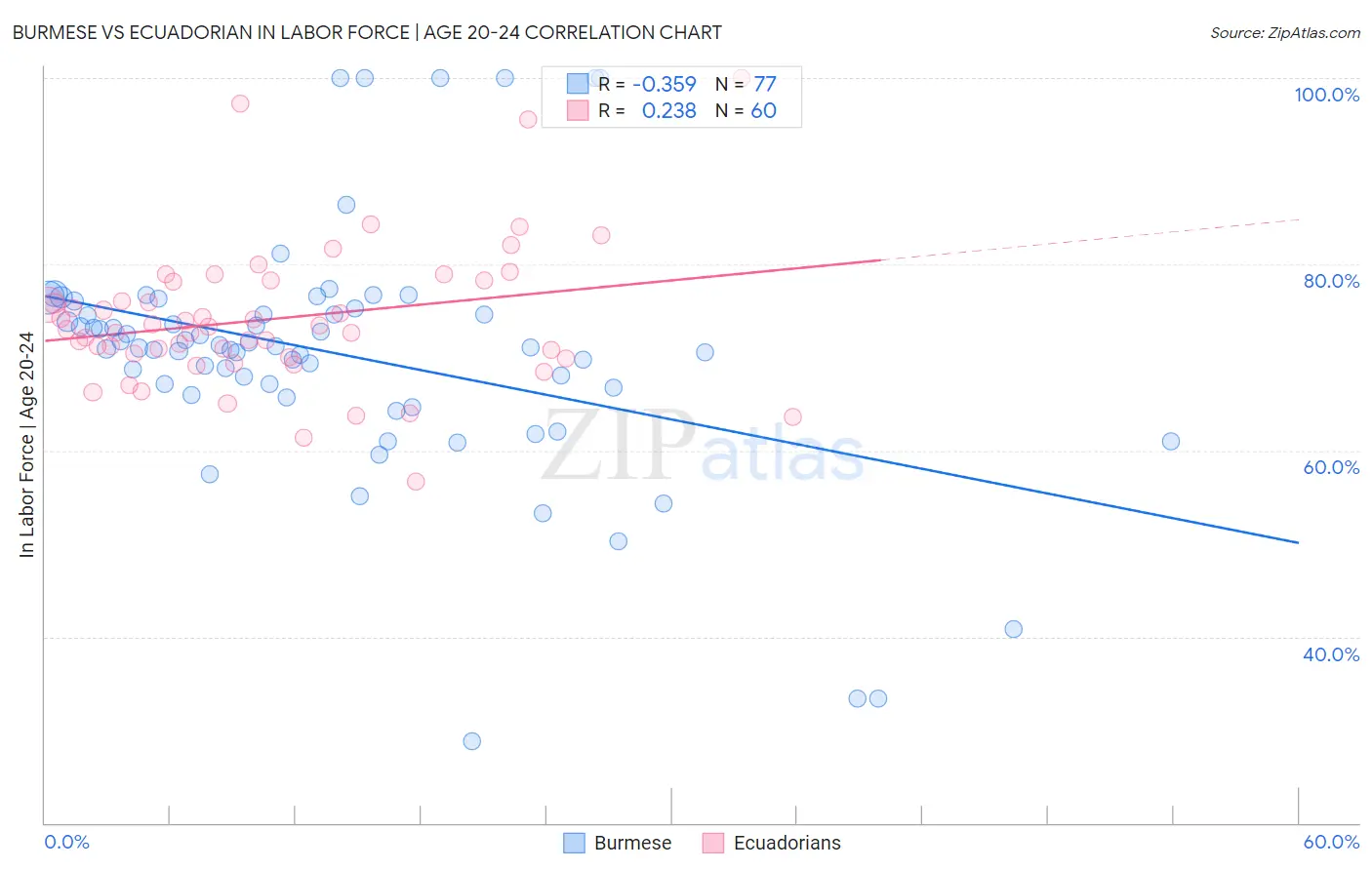 Burmese vs Ecuadorian In Labor Force | Age 20-24