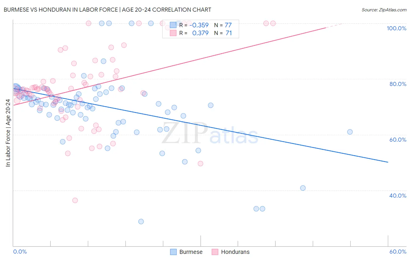 Burmese vs Honduran In Labor Force | Age 20-24