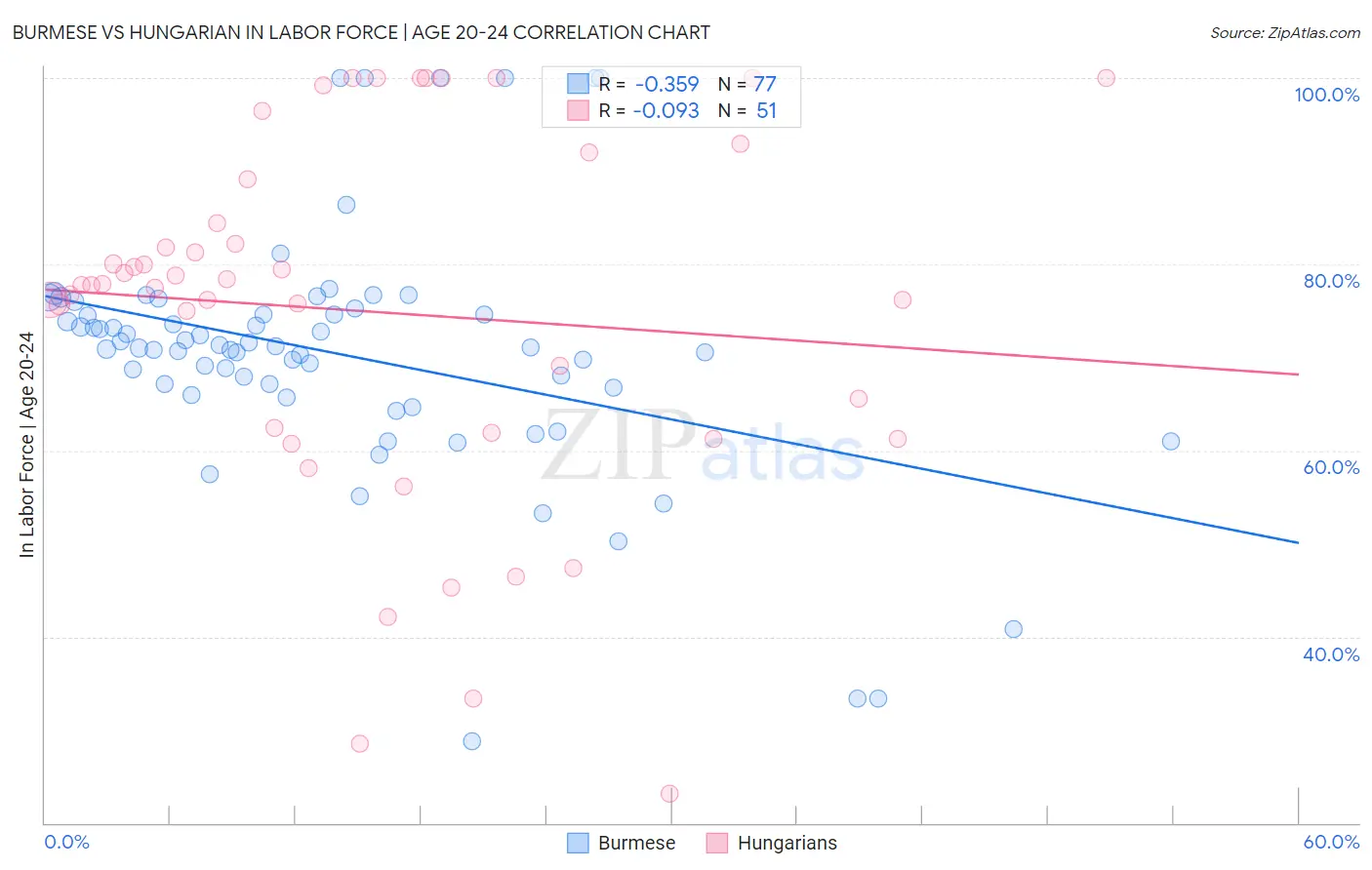 Burmese vs Hungarian In Labor Force | Age 20-24