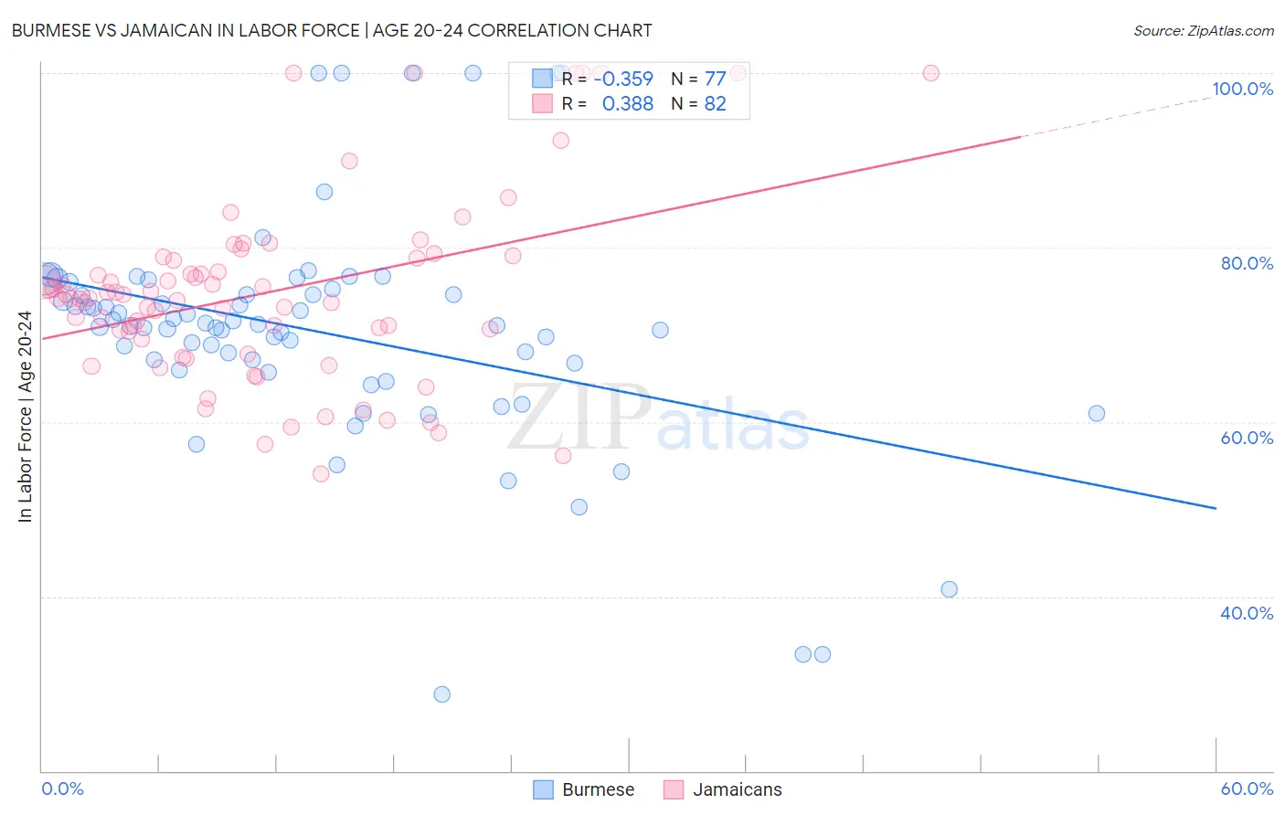 Burmese vs Jamaican In Labor Force | Age 20-24