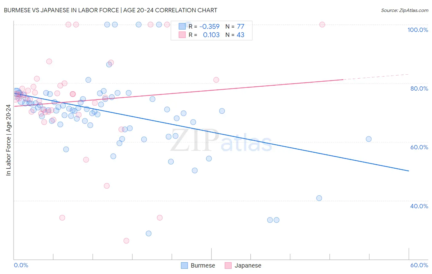 Burmese vs Japanese In Labor Force | Age 20-24