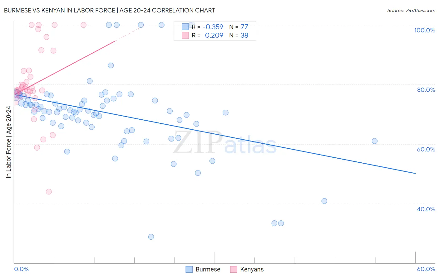 Burmese vs Kenyan In Labor Force | Age 20-24