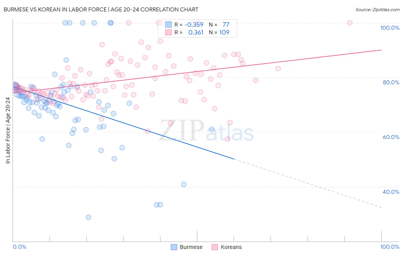 Burmese vs Korean In Labor Force | Age 20-24