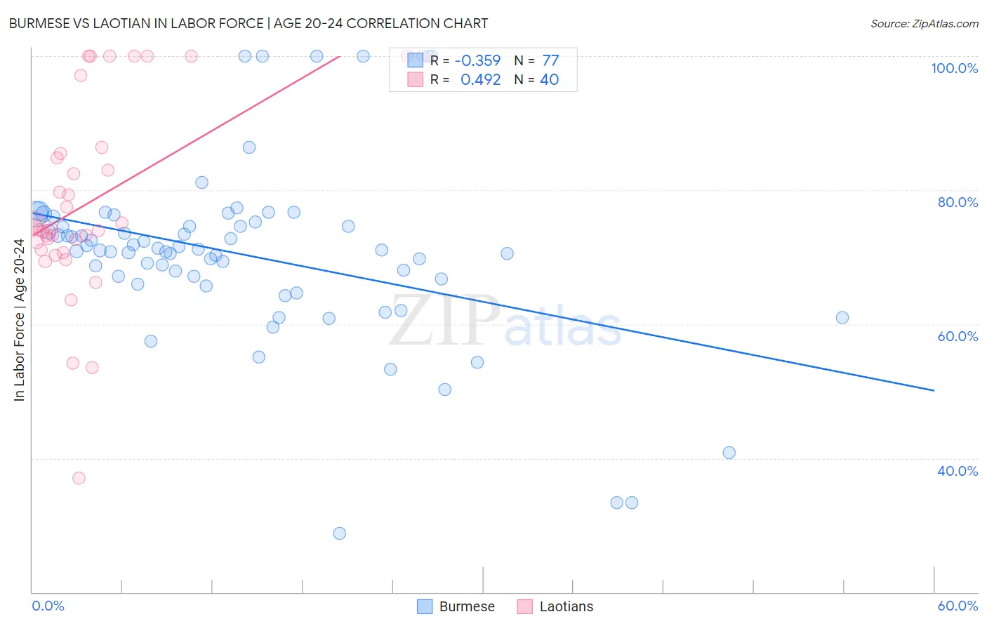 Burmese vs Laotian In Labor Force | Age 20-24