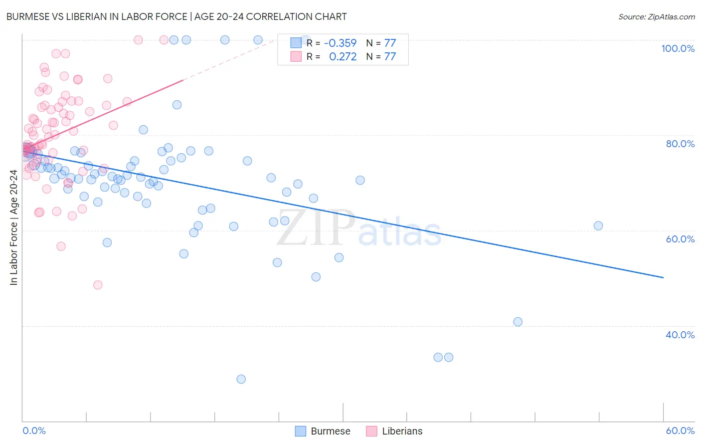 Burmese vs Liberian In Labor Force | Age 20-24