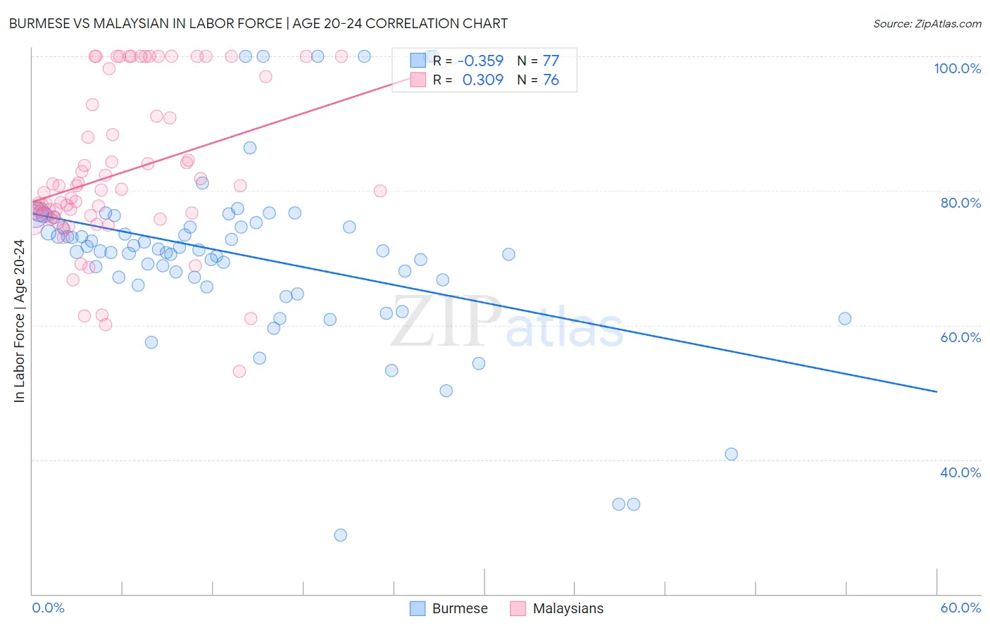 Burmese vs Malaysian In Labor Force | Age 20-24