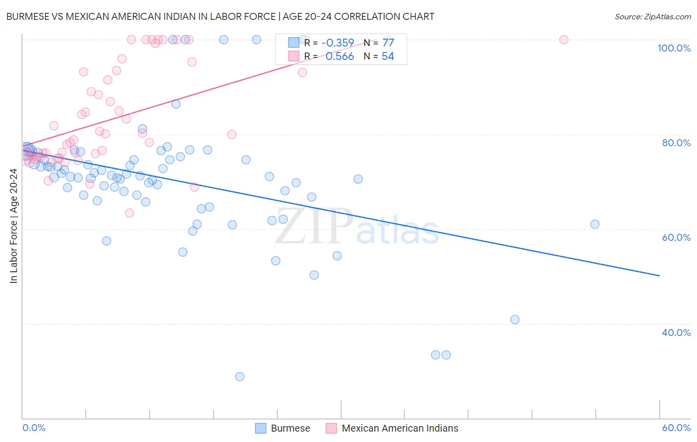 Burmese vs Mexican American Indian In Labor Force | Age 20-24