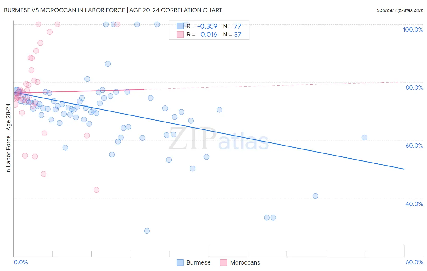 Burmese vs Moroccan In Labor Force | Age 20-24