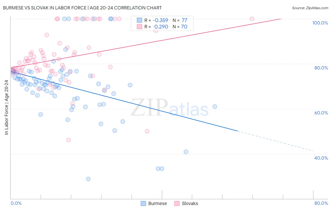 Burmese vs Slovak In Labor Force | Age 20-24
