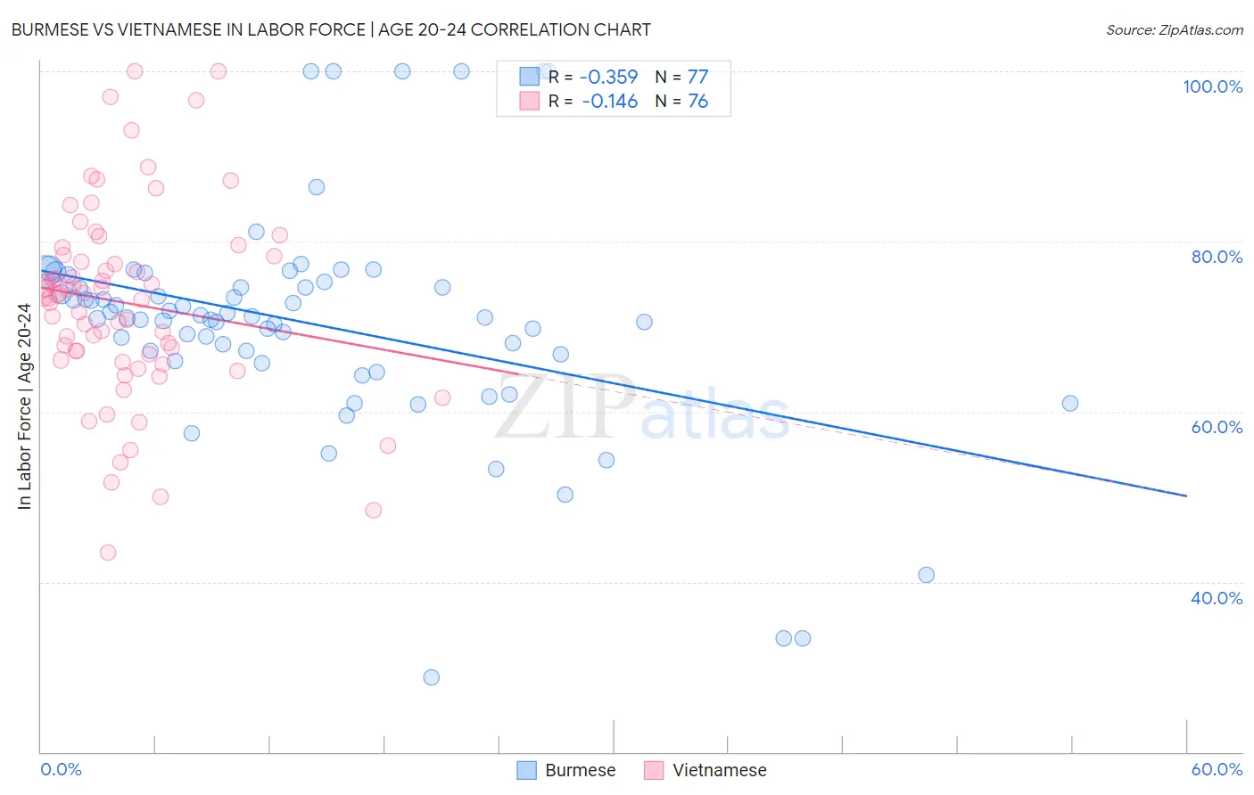 Burmese vs Vietnamese In Labor Force | Age 20-24