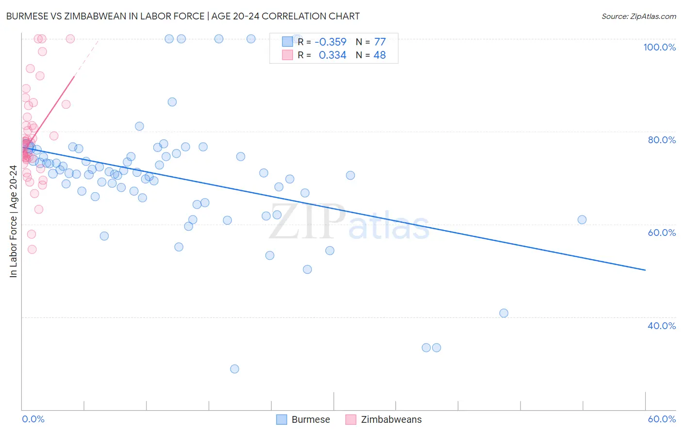 Burmese vs Zimbabwean In Labor Force | Age 20-24