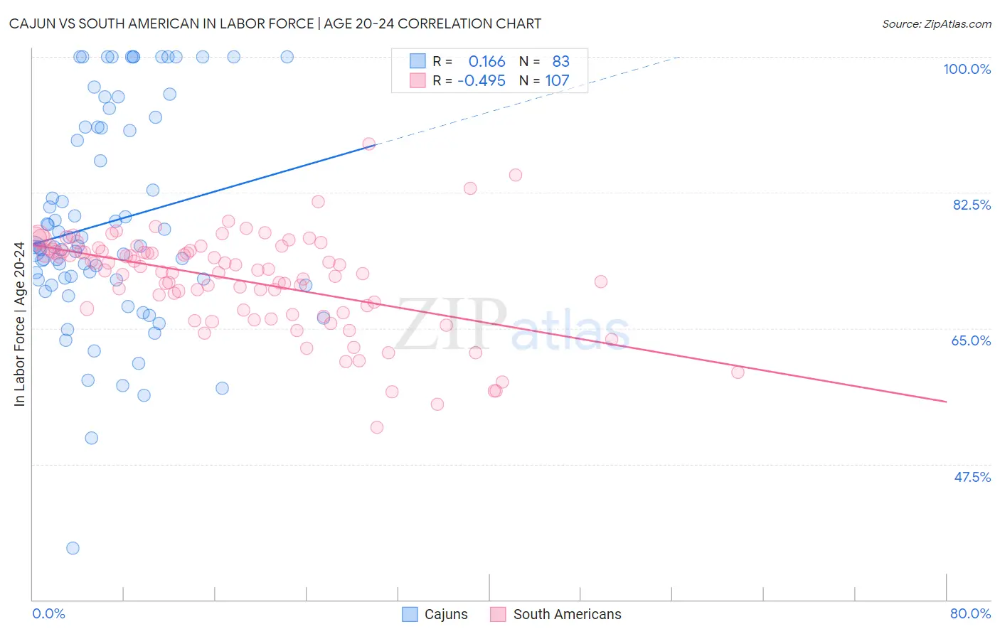 Cajun vs South American In Labor Force | Age 20-24