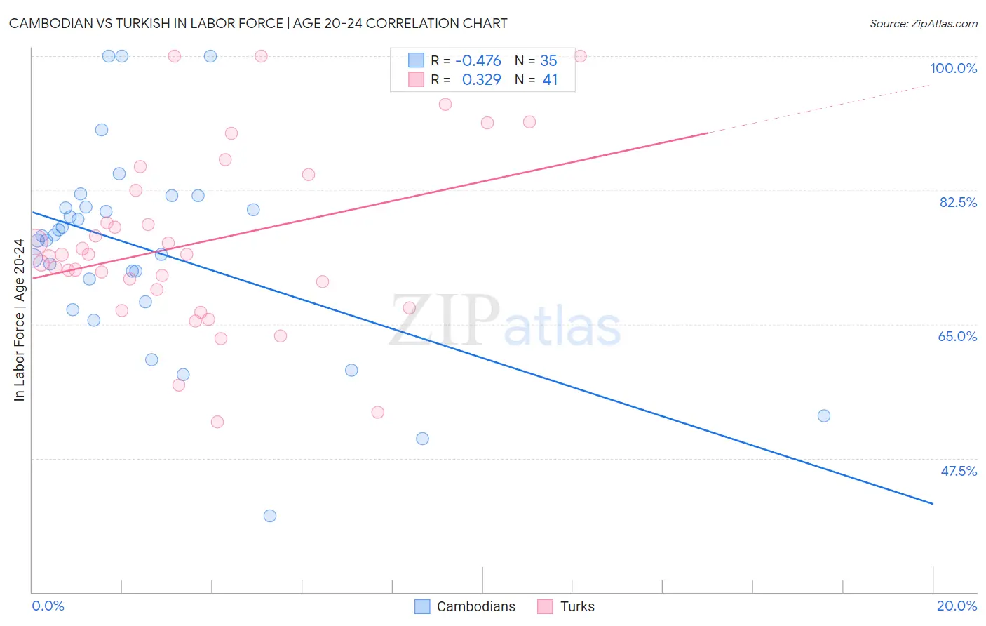Cambodian vs Turkish In Labor Force | Age 20-24
