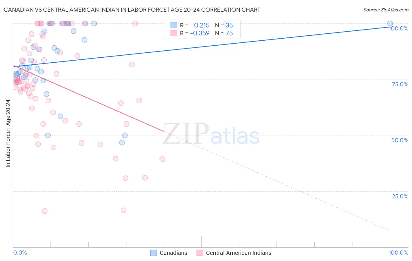 Canadian vs Central American Indian In Labor Force | Age 20-24
