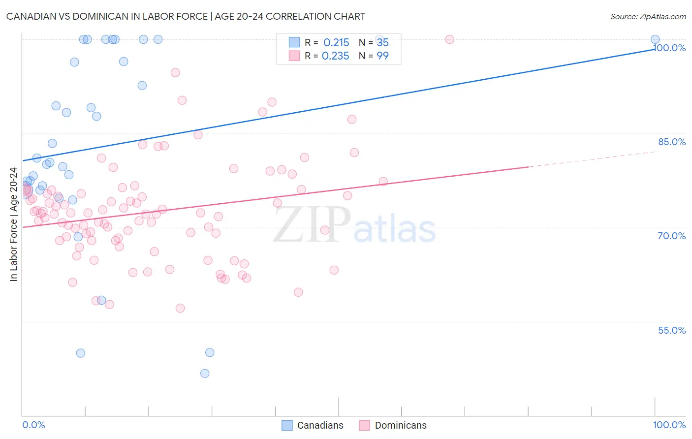 Canadian vs Dominican In Labor Force | Age 20-24
