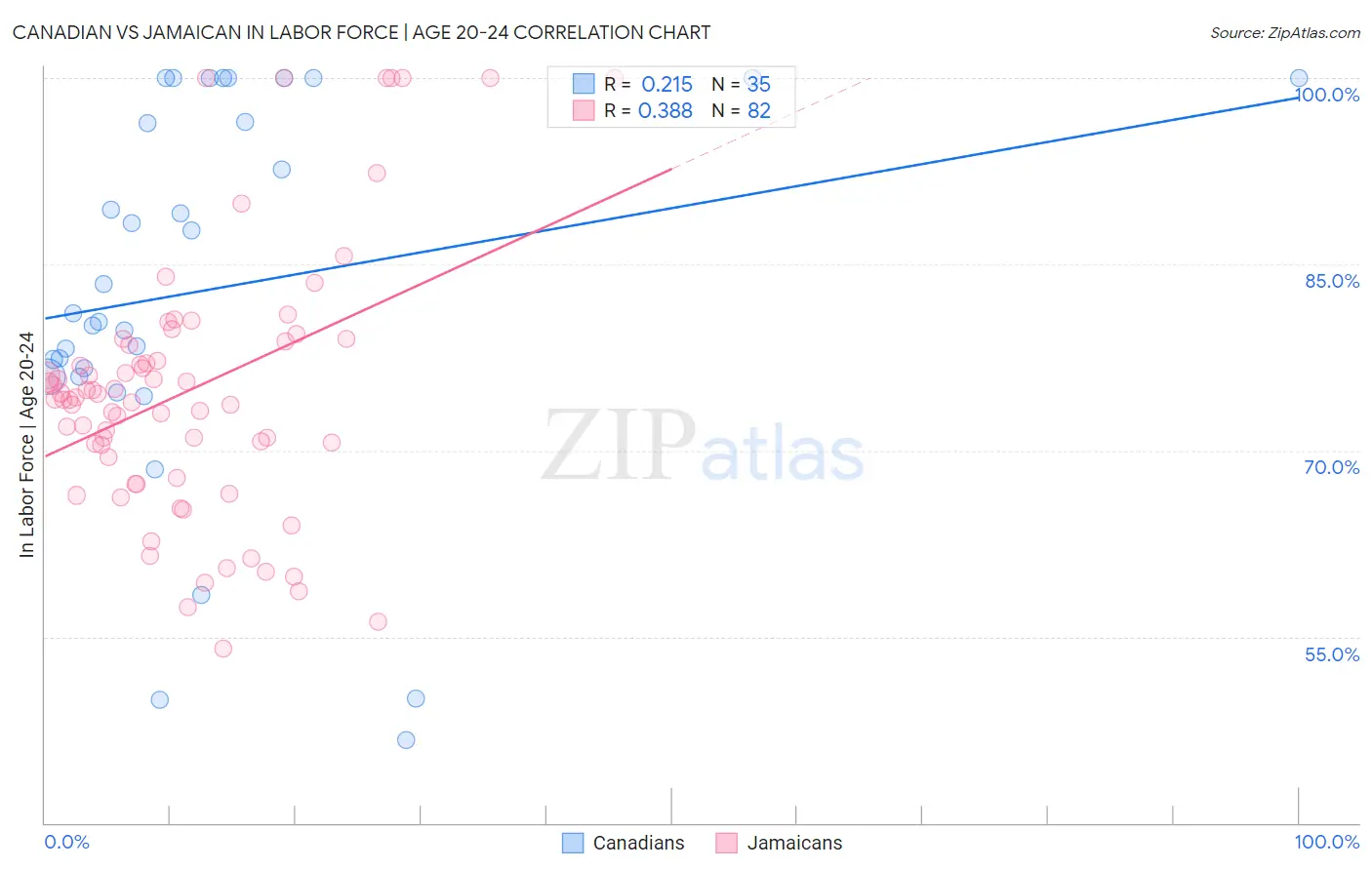 Canadian vs Jamaican In Labor Force | Age 20-24