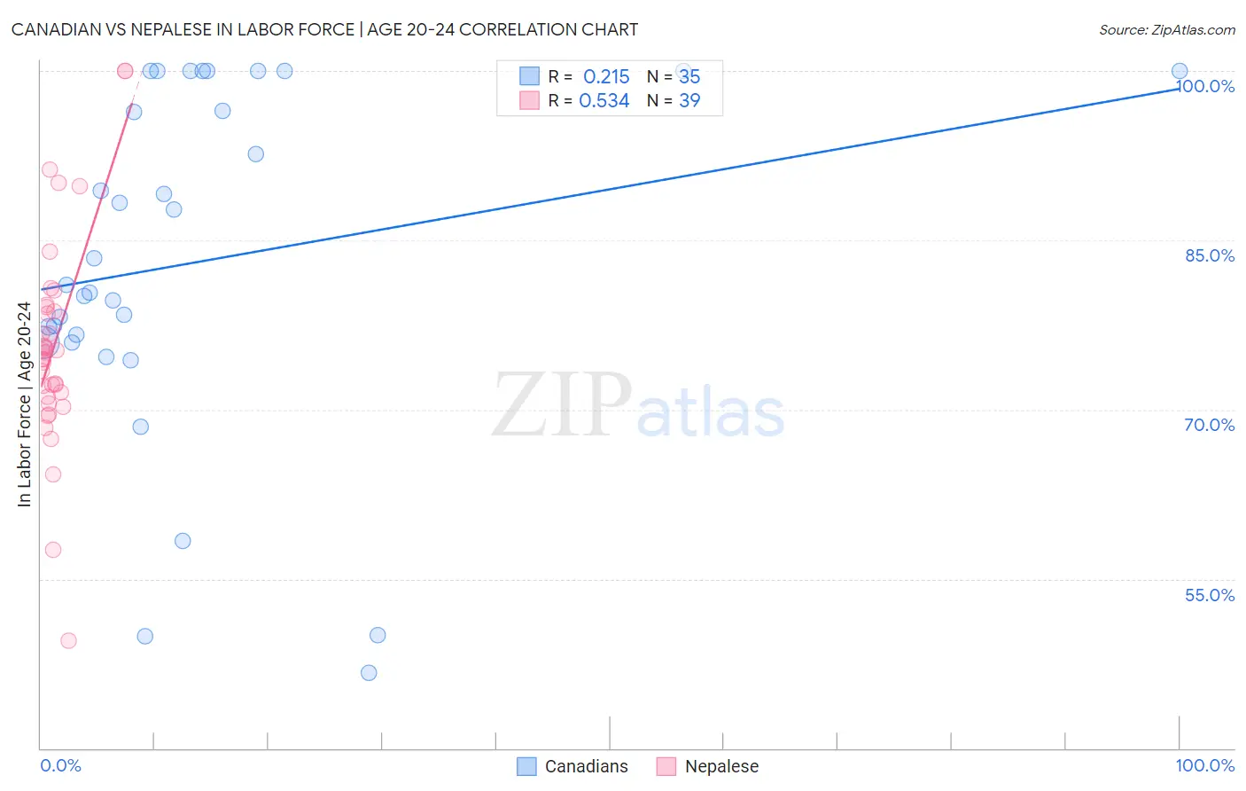 Canadian vs Nepalese In Labor Force | Age 20-24