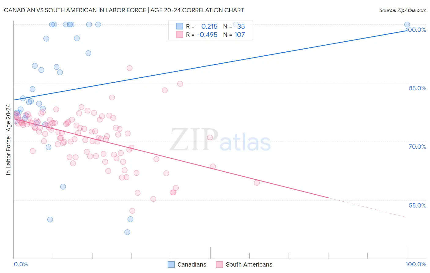 Canadian vs South American In Labor Force | Age 20-24