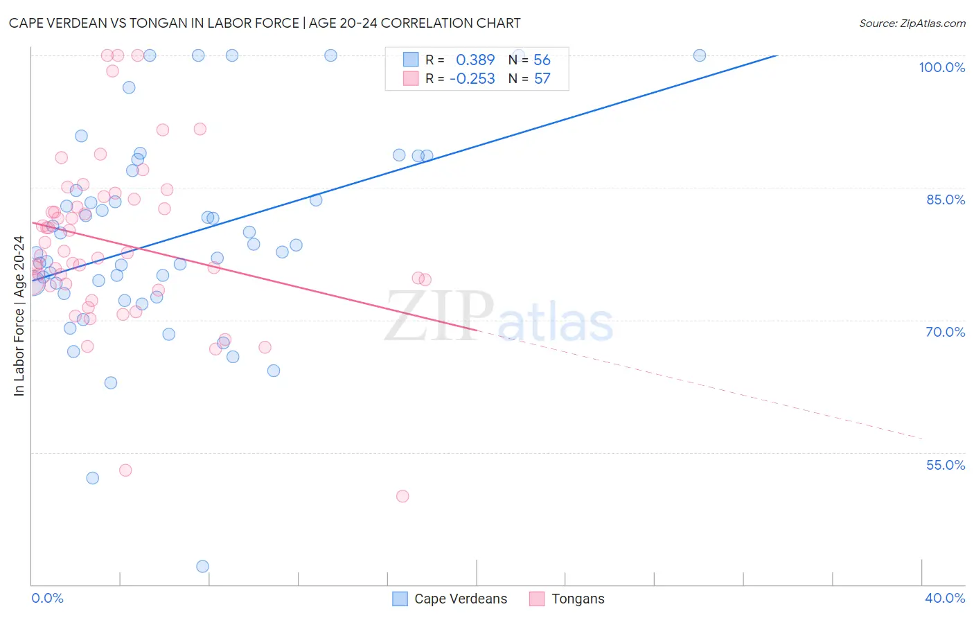 Cape Verdean vs Tongan In Labor Force | Age 20-24