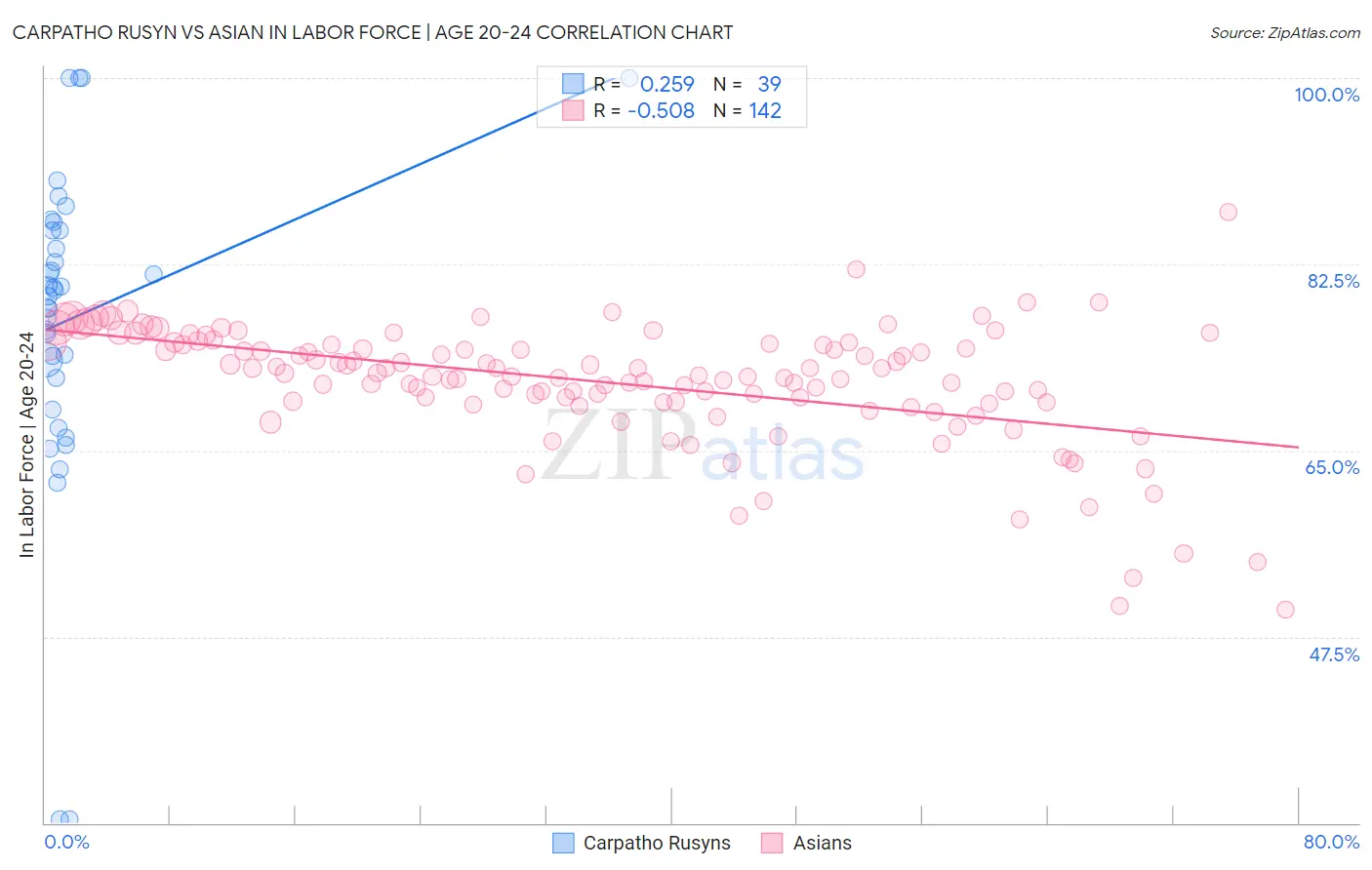 Carpatho Rusyn vs Asian In Labor Force | Age 20-24