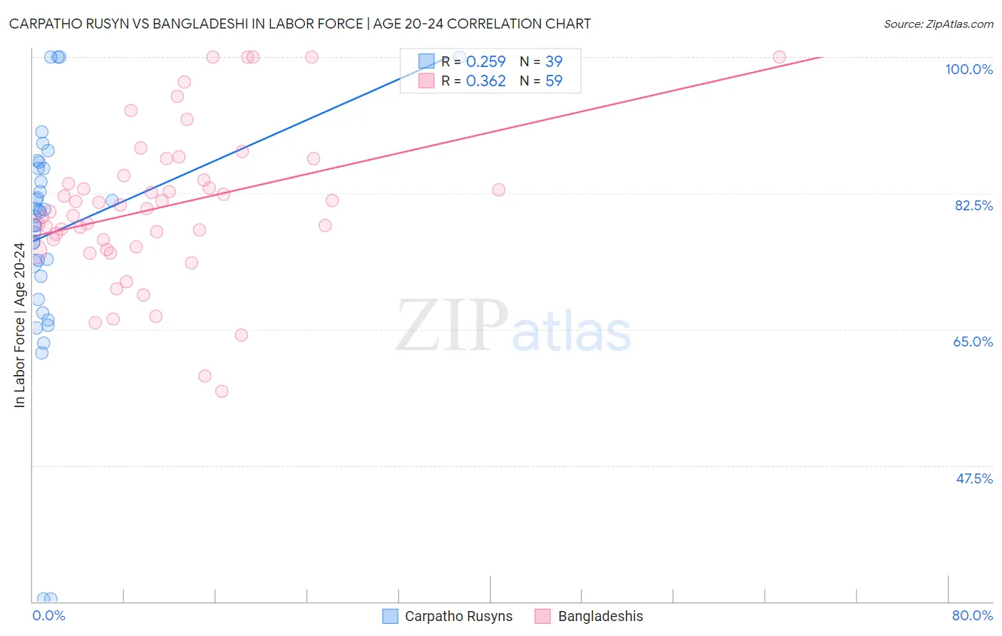 Carpatho Rusyn vs Bangladeshi In Labor Force | Age 20-24
