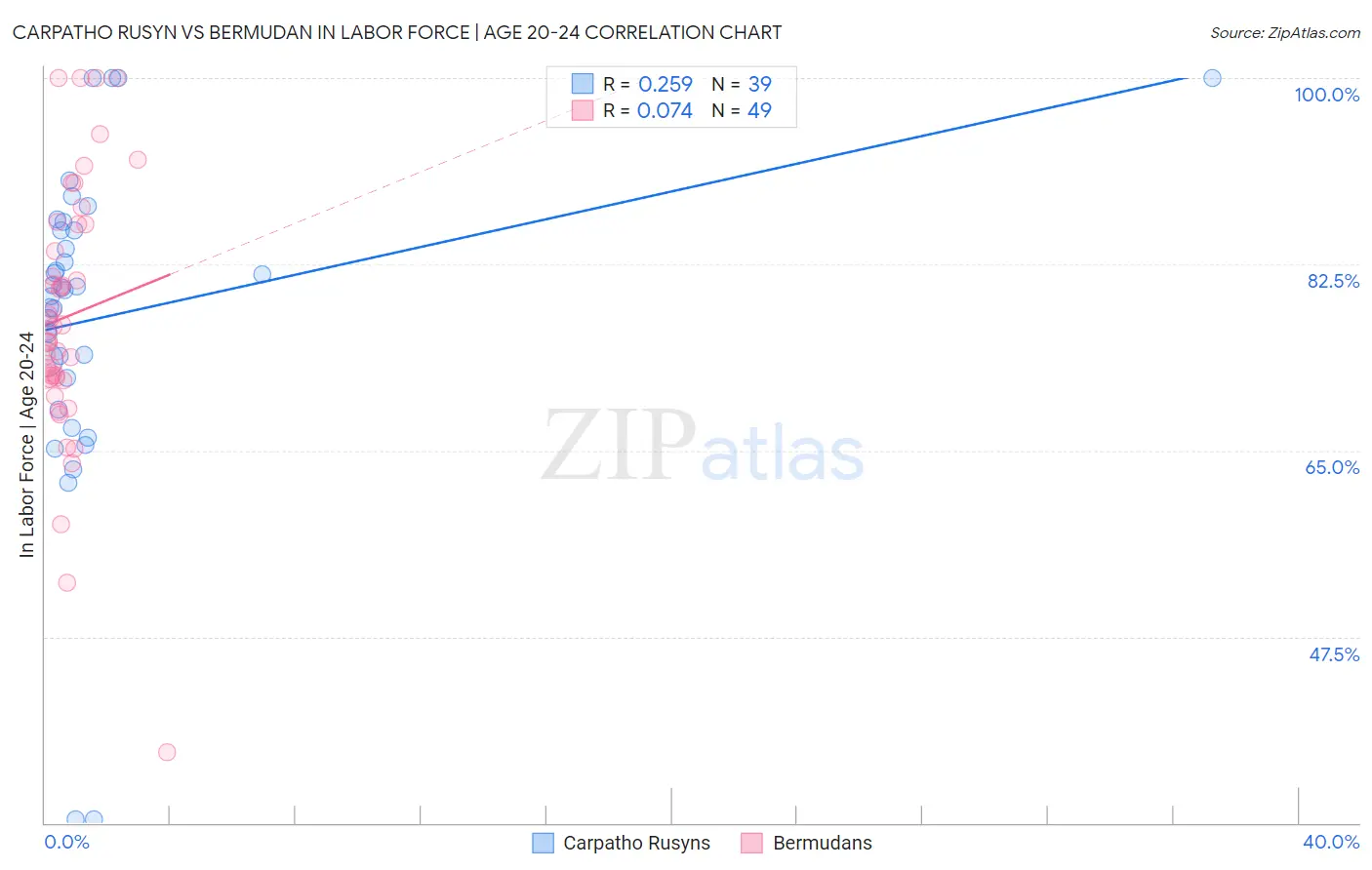 Carpatho Rusyn vs Bermudan In Labor Force | Age 20-24