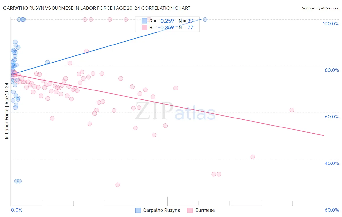 Carpatho Rusyn vs Burmese In Labor Force | Age 20-24