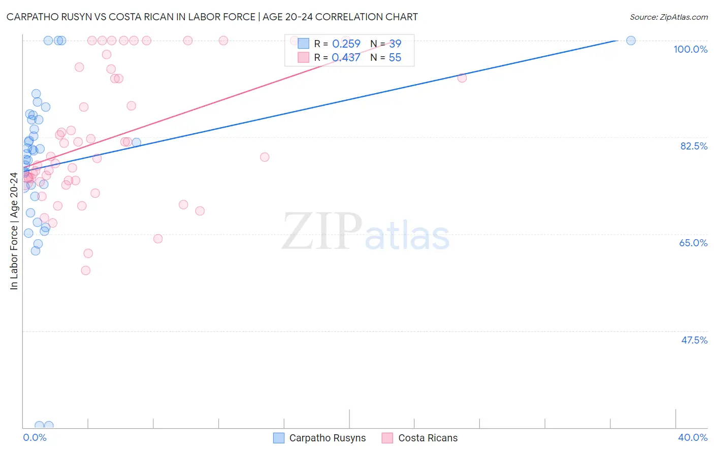 Carpatho Rusyn vs Costa Rican In Labor Force | Age 20-24