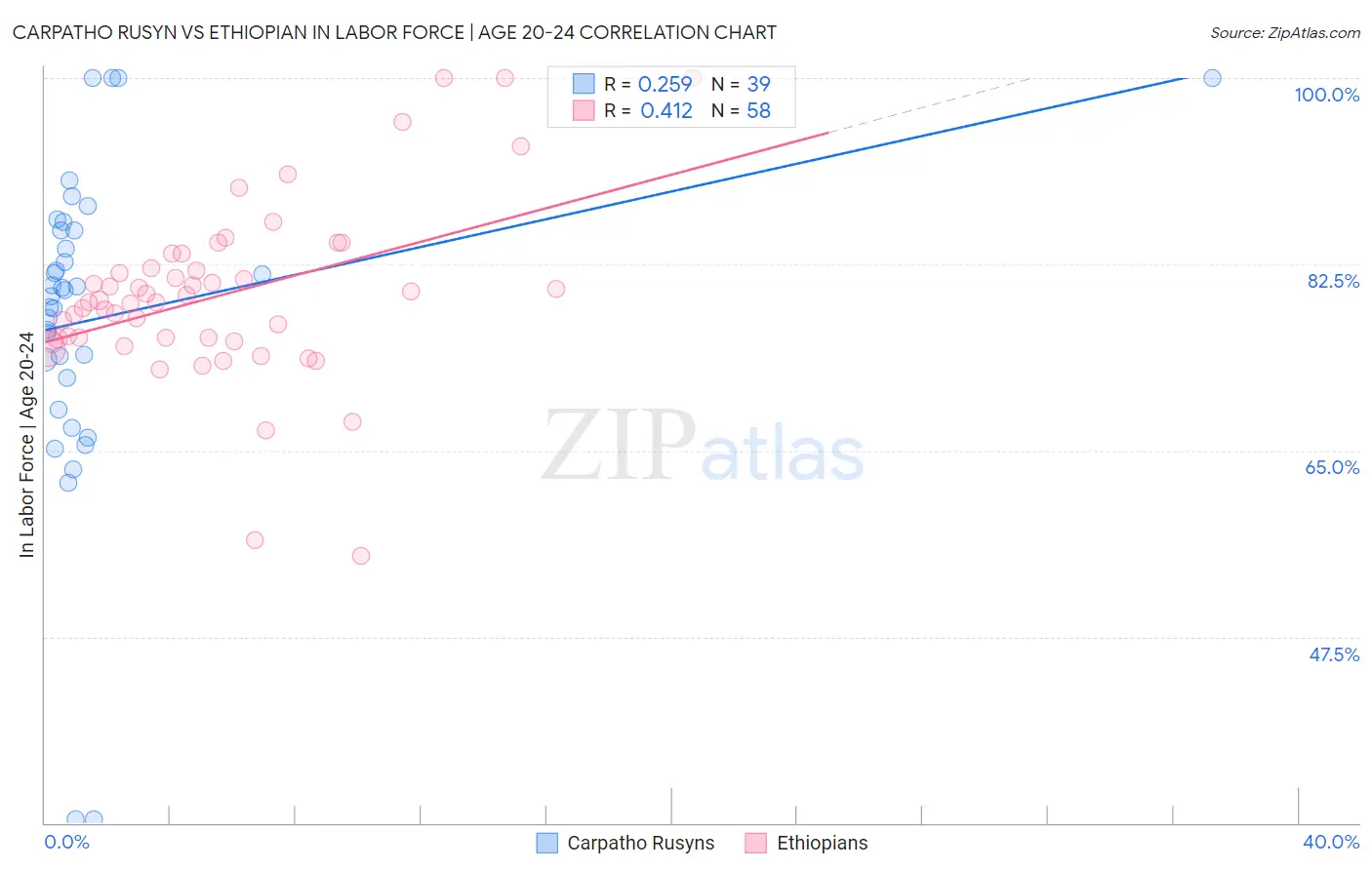 Carpatho Rusyn vs Ethiopian In Labor Force | Age 20-24