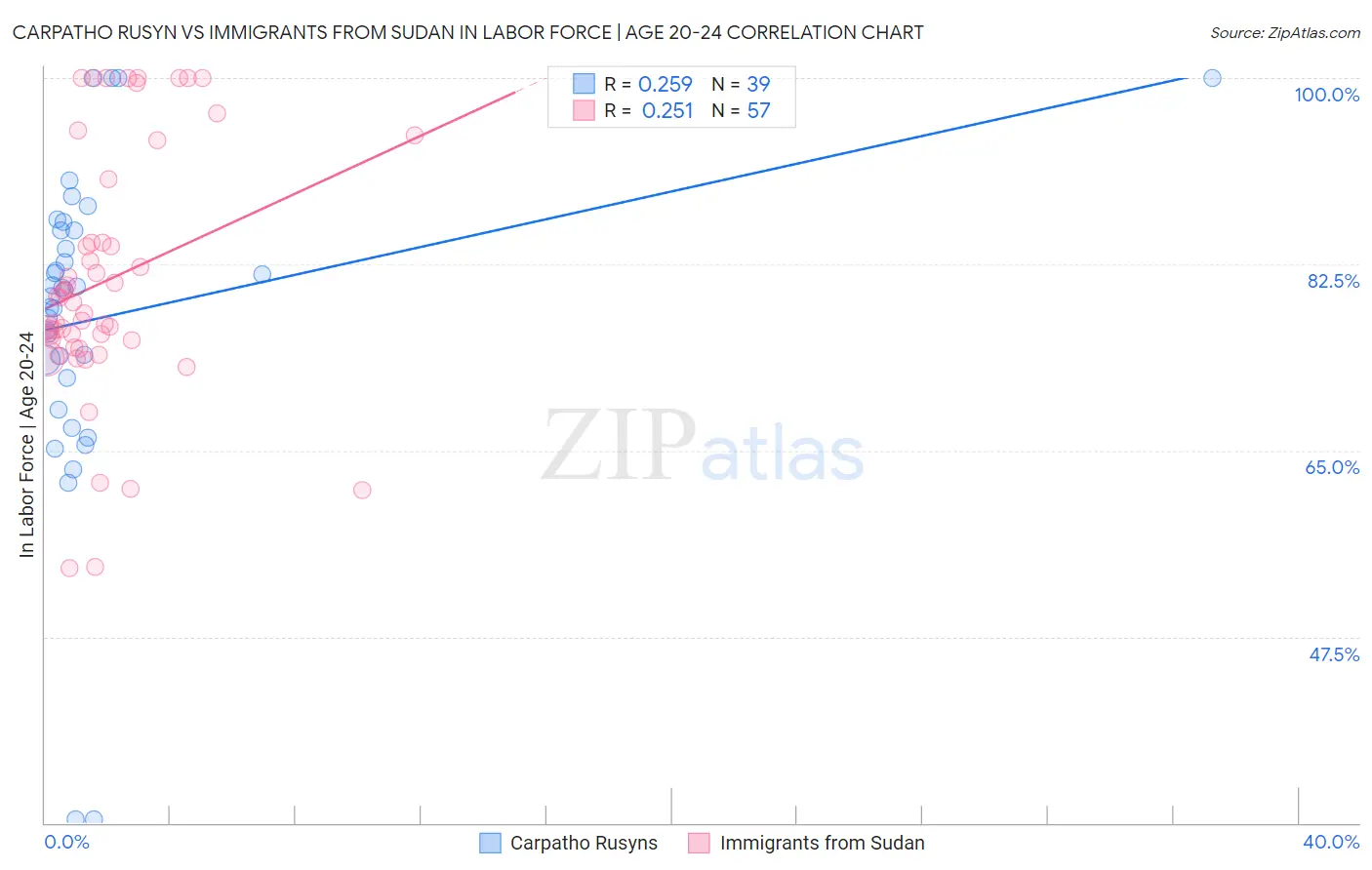 Carpatho Rusyn vs Immigrants from Sudan In Labor Force | Age 20-24