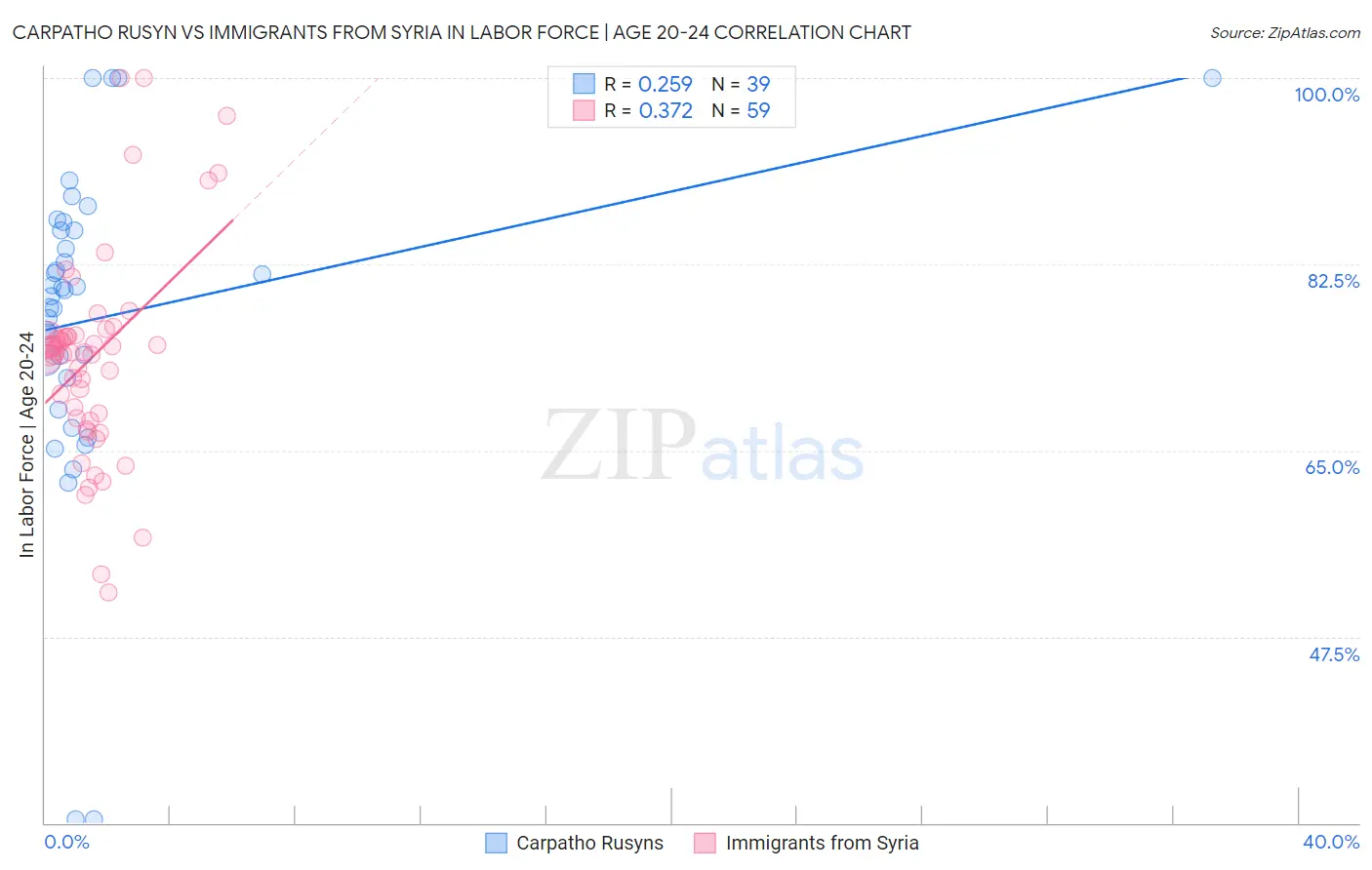 Carpatho Rusyn vs Immigrants from Syria In Labor Force | Age 20-24