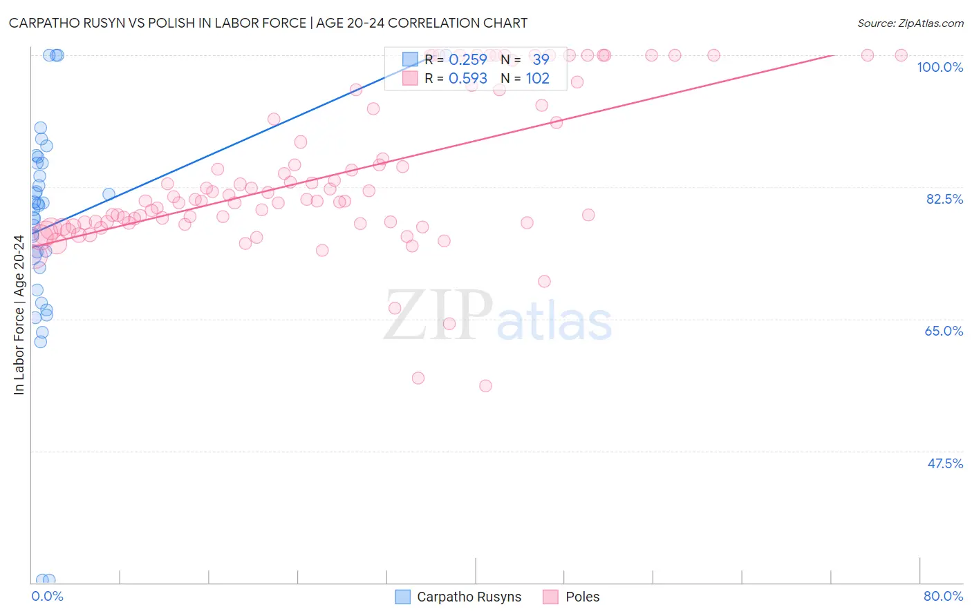 Carpatho Rusyn vs Polish In Labor Force | Age 20-24