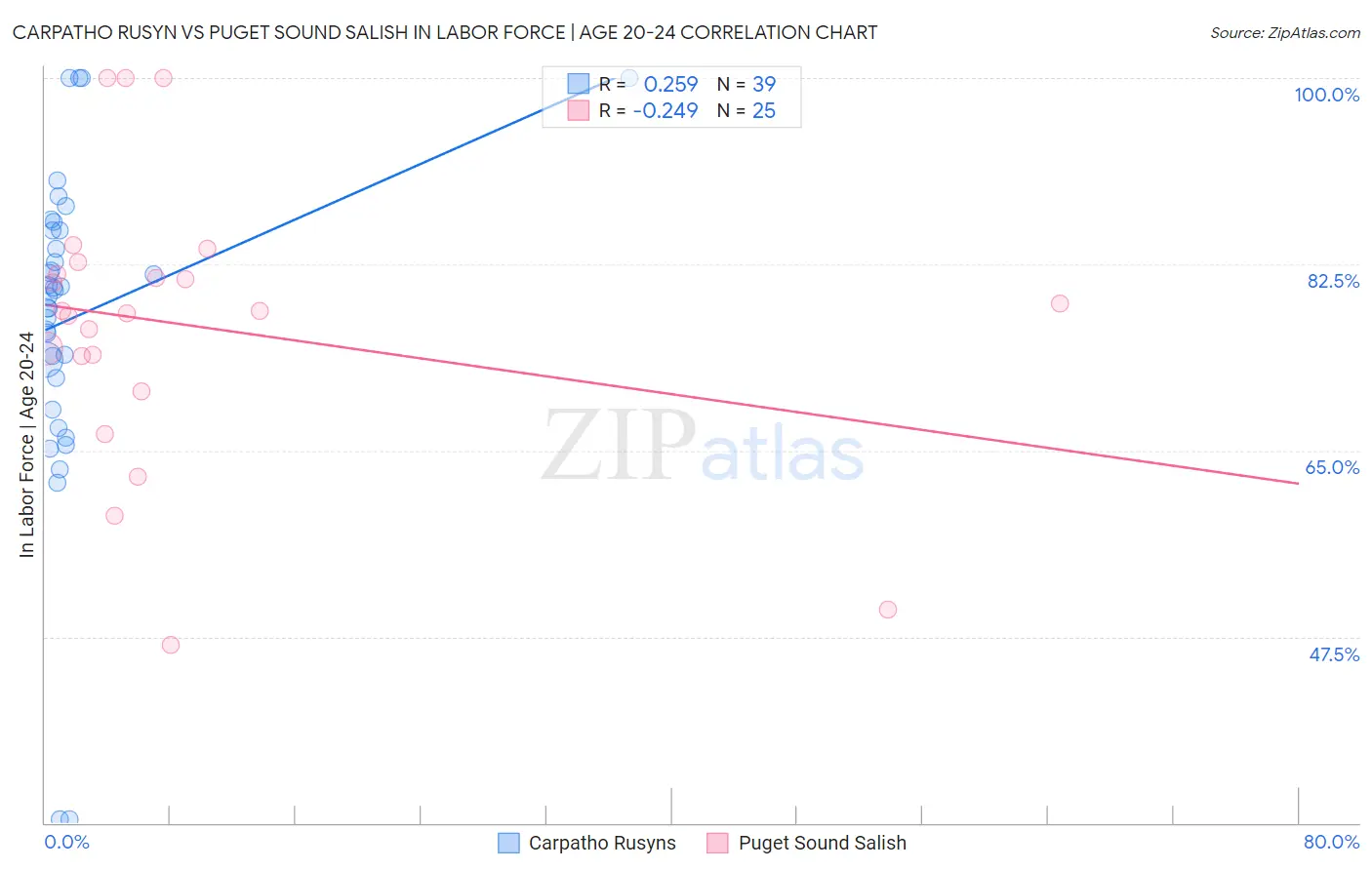 Carpatho Rusyn vs Puget Sound Salish In Labor Force | Age 20-24