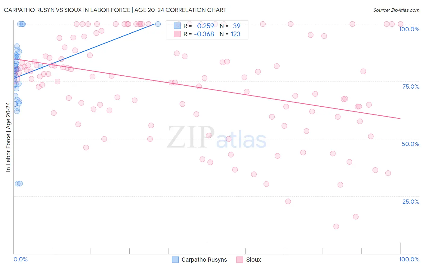 Carpatho Rusyn vs Sioux In Labor Force | Age 20-24