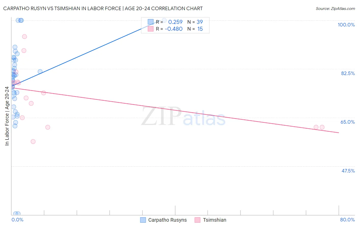 Carpatho Rusyn vs Tsimshian In Labor Force | Age 20-24