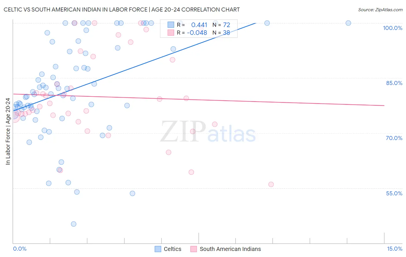 Celtic vs South American Indian In Labor Force | Age 20-24