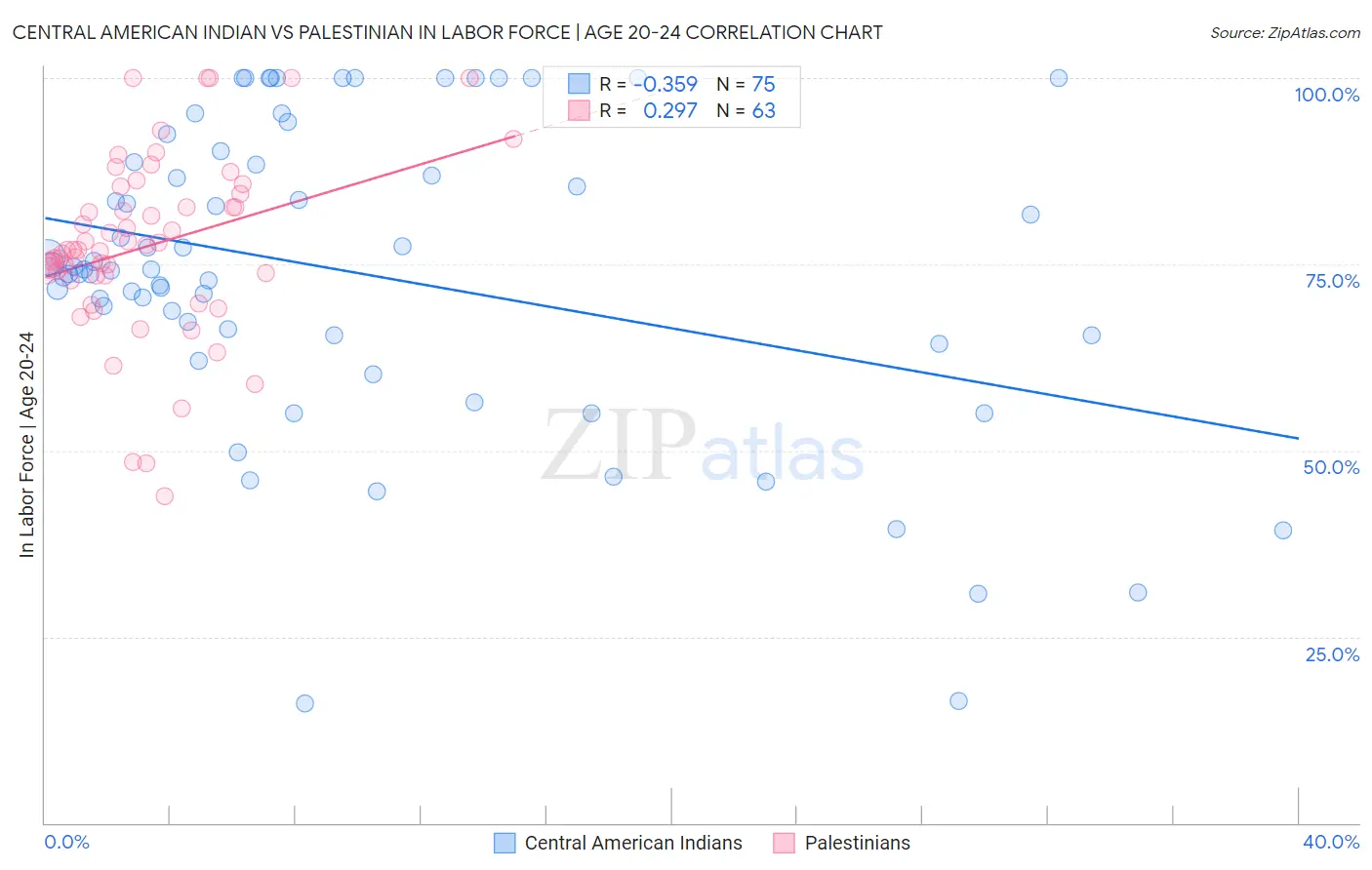 Central American Indian vs Palestinian In Labor Force | Age 20-24