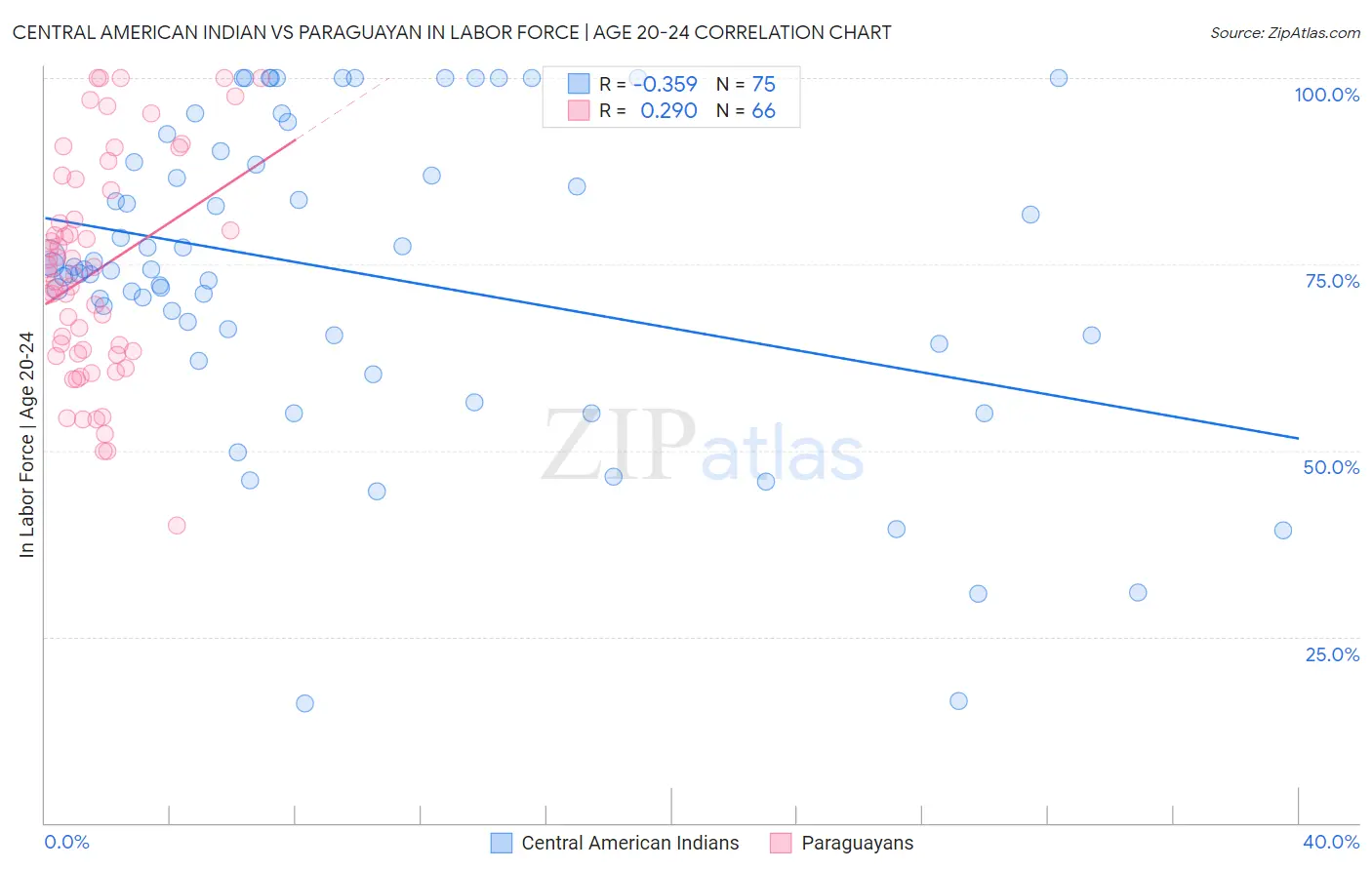 Central American Indian vs Paraguayan In Labor Force | Age 20-24