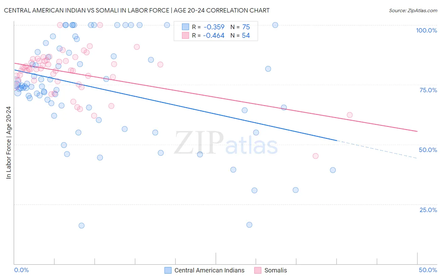 Central American Indian vs Somali In Labor Force | Age 20-24