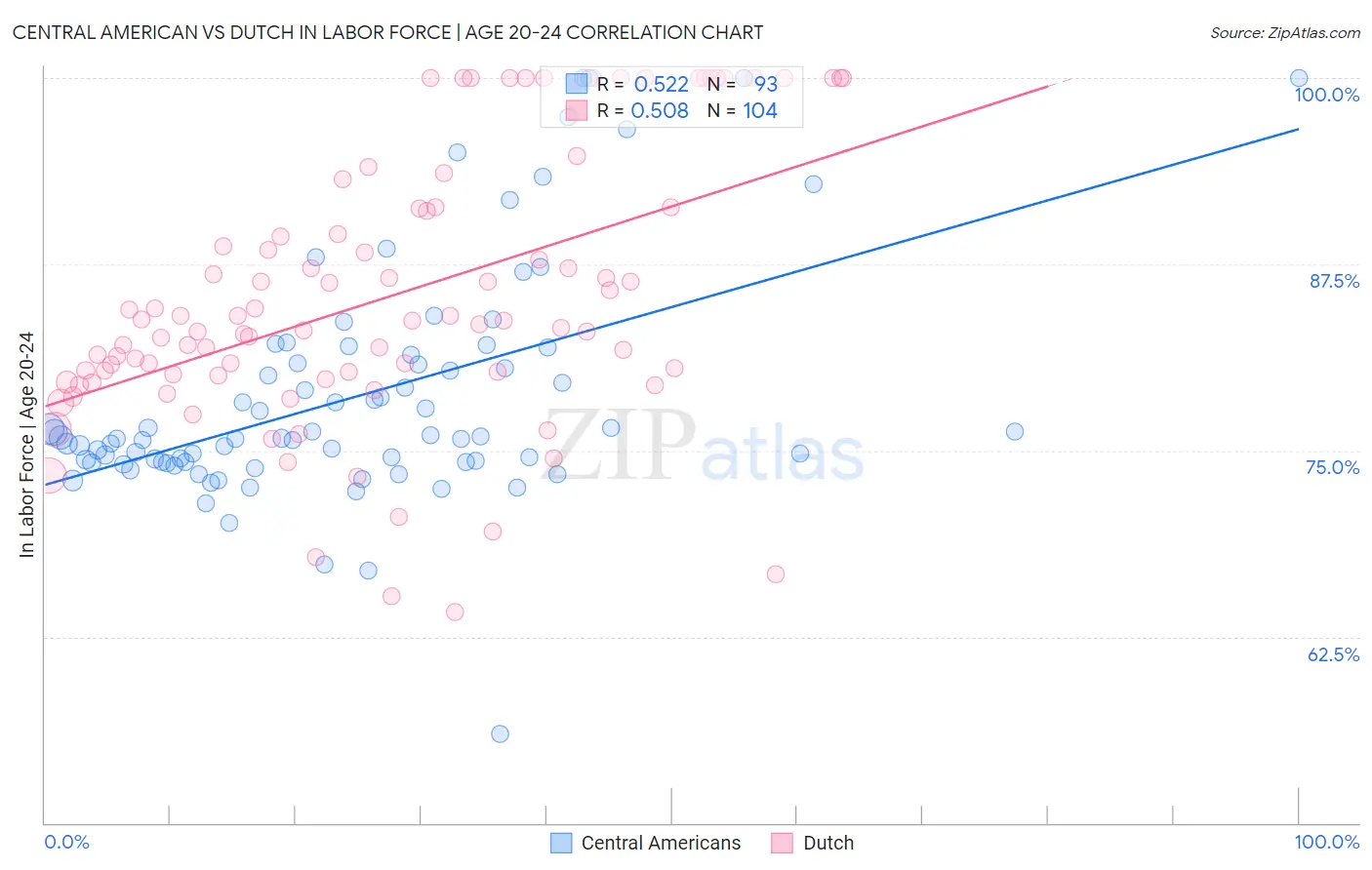 Central American vs Dutch In Labor Force | Age 20-24
