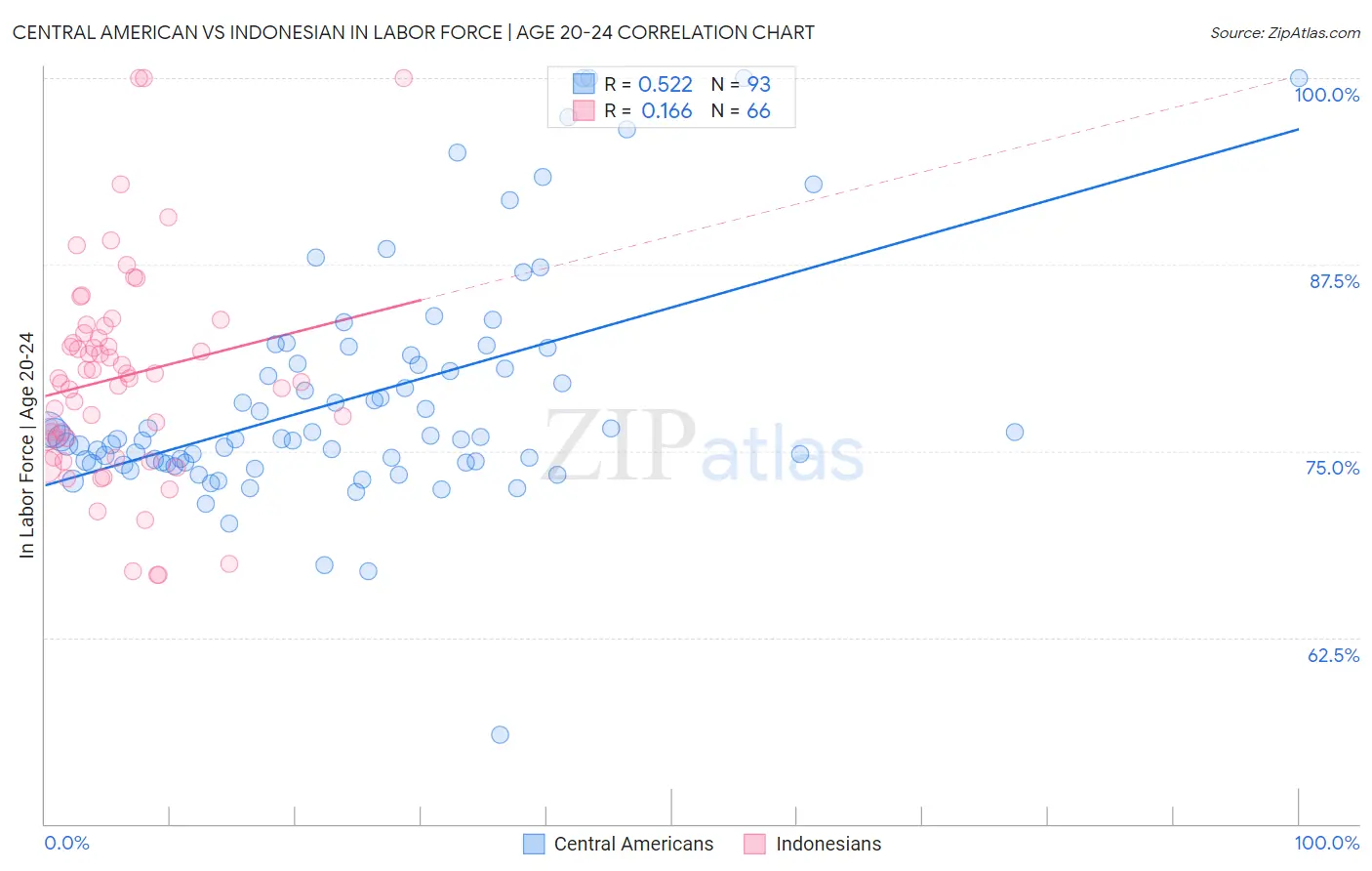 Central American vs Indonesian In Labor Force | Age 20-24