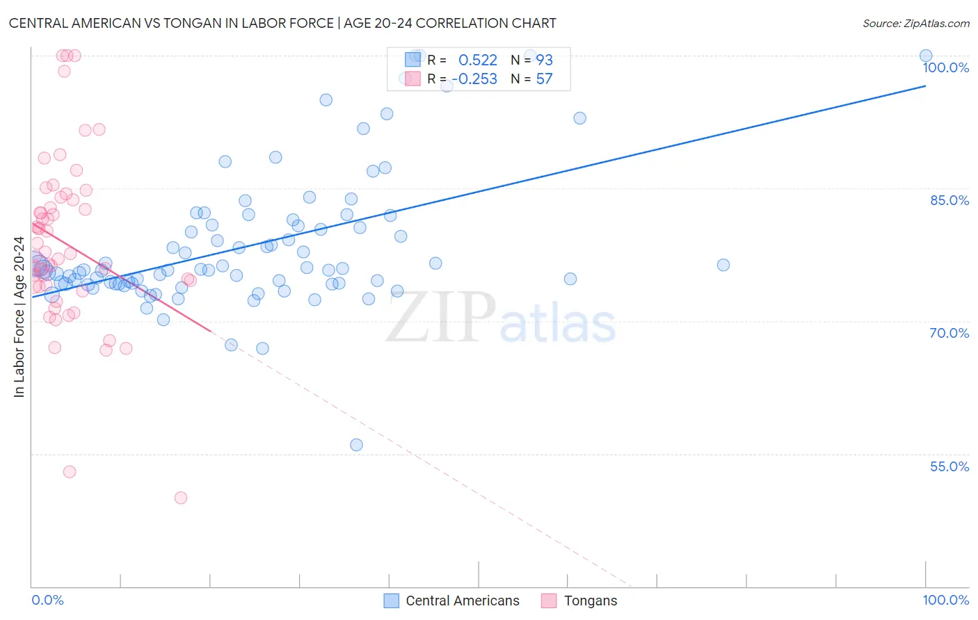 Central American vs Tongan In Labor Force | Age 20-24