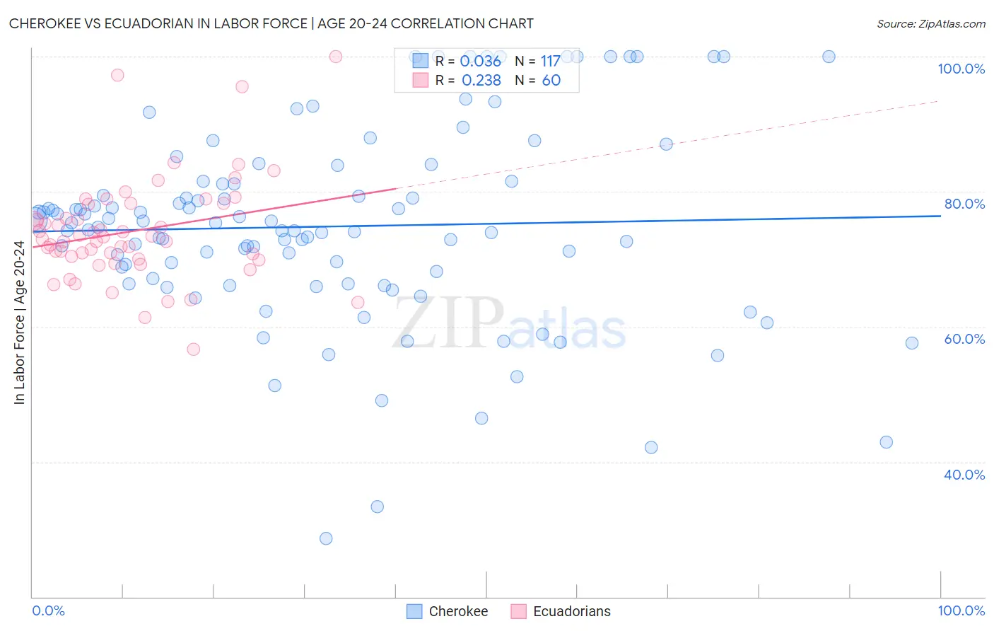 Cherokee vs Ecuadorian In Labor Force | Age 20-24