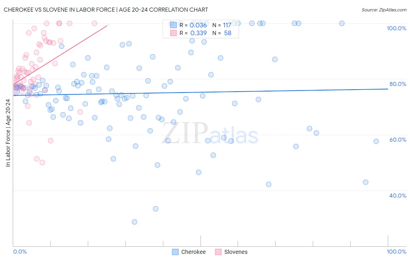 Cherokee vs Slovene In Labor Force | Age 20-24